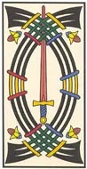 Card of the tarot, seven of Swords